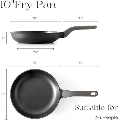 PRICUSIS Nonstick Frying Pan, 8/10/12 Inch Skillet with Stay Cool Handle, Fully Coated, Induction Compatible & Oven Safe, 100% Dishwasher Safe, PTFE & PFOA Free（10 Inch, Black Sesame）