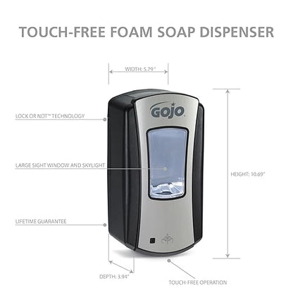 GOJO LTX-12 Touch-Free Foam Hand Soap Dispenser, Chrome/Black, for 1200 mL GOJO LTX-12 Foam Hand Soap Refills (Pack of 1) - 1919-01