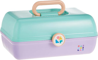 Caboodles On-The-Go Girl Makeup Box, Seafoam on Lavender, Hard Plastic Makeup Organizer Box, Built-In Mirror, Secure Latch for Safe Travel, Spacious Storage for Large Items