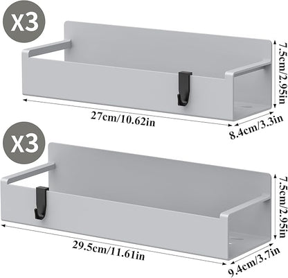 HuggieGems 6 Pack Magnetic Spice Rack Organizer for Refrigerator and Oven, Light Gray Fridge Organizers and Storage for Kitchen