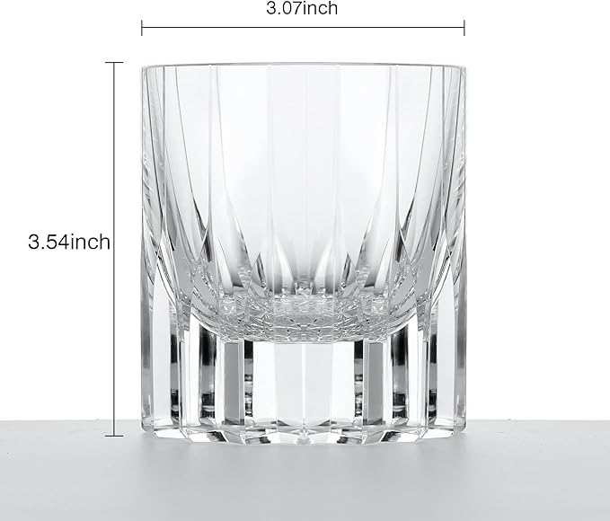 Lovelalty K9 Crystal Whiskey Glass Wooden Cup Mat Set 8.5oz Hand Engraving Asterism Kaleidoscope Pattern Old Fashioned Glass Wineglass Whisky Rock Glass