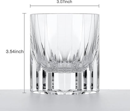 Lovelalty K9 Crystal Whiskey Glass Wooden Cup Mat Set 8.5oz Hand Engraving Asterism Kaleidoscope Pattern Old Fashioned Glass Wineglass Whisky Rock Glass