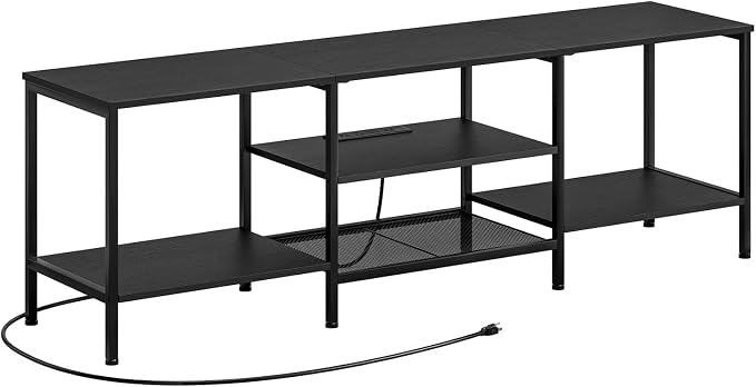 HOOBRO TV Stand with Power Outlets to 75 Inches, TV Console Table with Open Storage Shelves Cabinet, Industrial Media Entertainment Center for Living Room Bedroom, Black BB60DS01