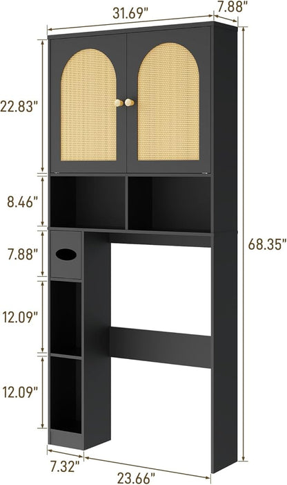 Over The Toilet Storage Cabinet, Wood Over Toilet Bathroom Organizer Cabinet with 2 Doors, Freestanding Home Space Save Toilet Rack for Restroom, Bathroom, Laundry, Black