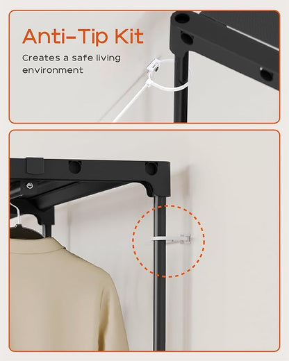 Clothes Rack, Portable Closet, 44.9 Inch Large Capacity Wardrobe Closet, Clothes Storage Organizer with Shelves and 2 Hanging Rods, Easy to Assembly, Black PCT021B01