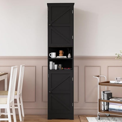 Tall Bathroom Storage Cabinet, Vertical Freestanding Organizer with Adjustable Shelf, Slim Design for Small Bathrooms, Towels & Toiletries Storage Black