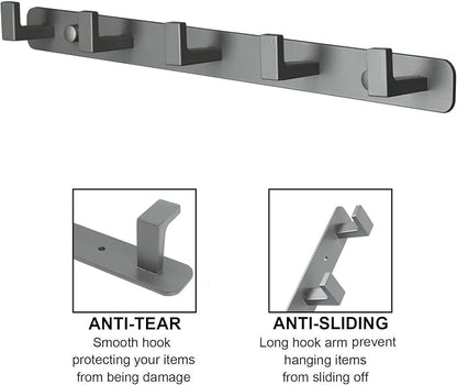 Coat Rack, Heavy Duty Stainless Steel 5 Tri Coat Hook Hanger, Wall Mounted Storage Wall Hooks, Rustic Clothes Hook/Key Hook Rail for Bathroom Kitchen Entryway(5 Hook Grey)