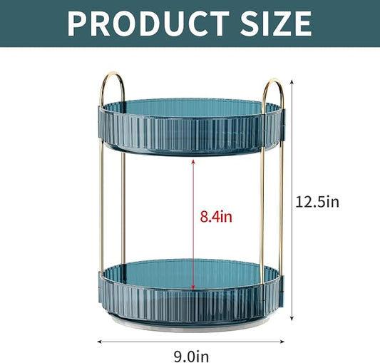 INVSSENE 360° Rotating Makeup Organizer, Bathroom Organizers and Storage Holder Rack, Large Capacity Vanity Shelf Countertop, Fits Cosmetics, Perfume, Skin Care(Blue, 2 Tiers)