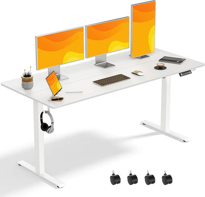 63 x 28 Inch Electric Standing Desk Adjustable Height, Sit Stand Desk, Stand up Desk for Home Office, Computer Workstation (Spliced Desktop,White)