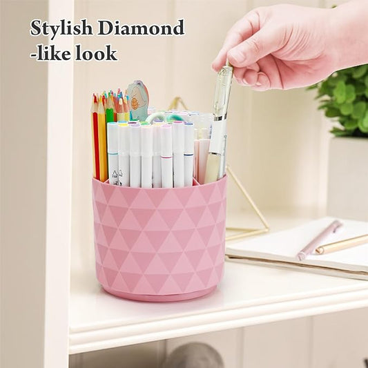 Cute Pencil Holders For Desk,360-Degree Rotating Pen Holders For Home Office,Diamond-like Pen Organizer With 5 Compartments,Stylish Desk Accessories For Office,School ,Home ,Art Supply (Green)