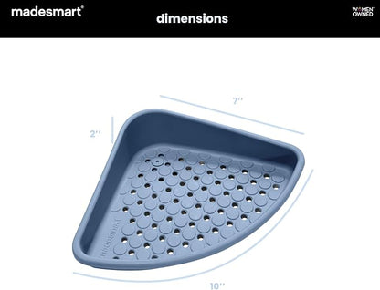 madesmart Bathtub Corner Shelf, Suction Cup Bath Organizer for Shampoo, Soap, Razors & Shower Accessories, Non Slip Bathroom Storage Tray with Drainage Holes, Blue