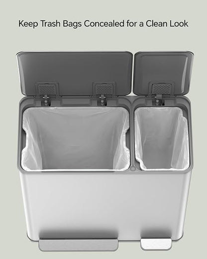 Lovewind Dual Trash and Recycling Bins for Kitchen, 13+6 Gallon Stainless Steel Garbage and Recycle Bin Combo for Large Families, Dual Trash Can with Soft Close Lid & Magnetic Stickers, White