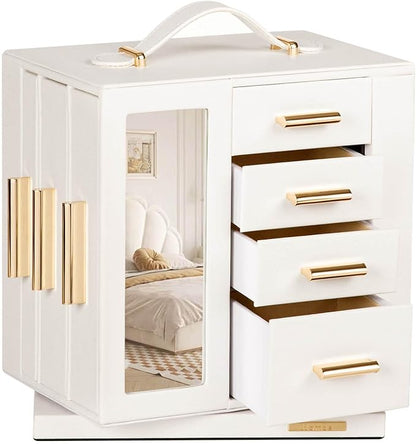 Homde Jewelry Box for Women Large: Rotating Organizer for Ring Earring Necklace Bracelet - 7 Drawers Storage for Dresser (White)