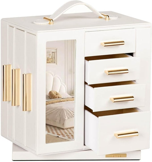 Homde Jewelry Box for Women Large: Rotating Organizer for Ring Earring Necklace Bracelet - 7 Drawers Storage for Dresser (White)