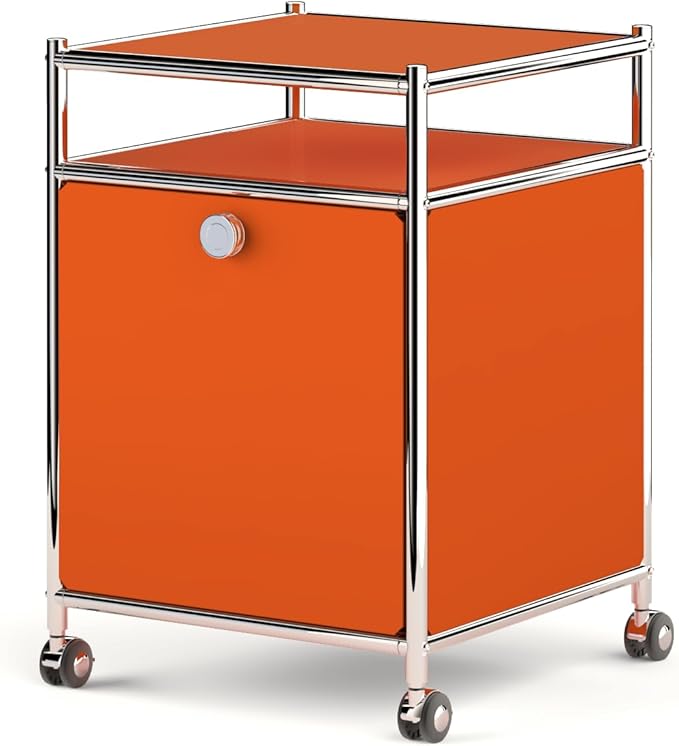 Simplink Elegant Matte Storage Cart with 22.8" Height - Perfect Side Table, Night Stand - Large Capacity with Flap Door, Detachable Wheels - Ideal for Home, Office, Bedroom, Kitchen (Orange)