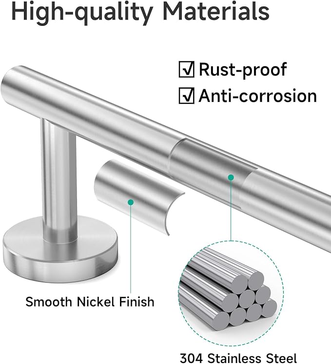 USHOWER Brushed Nickel Towel Bar, 18-Inch Towel Rack for Bathroom Wall Mounted, Thicken SUS304 Stainless Steel Towel Rod Modern Home Decor (Total Length 20-Inch)