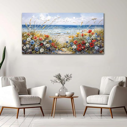 MHARTK66 Wall Decor For Living Room Large Canvas Wall Art Flowers Farmhouse Bedroom Wall Painting Office Blue Watercolor Print Nature Ocean Poster Modern Home Decorations Frames Artwork Easy Hanging