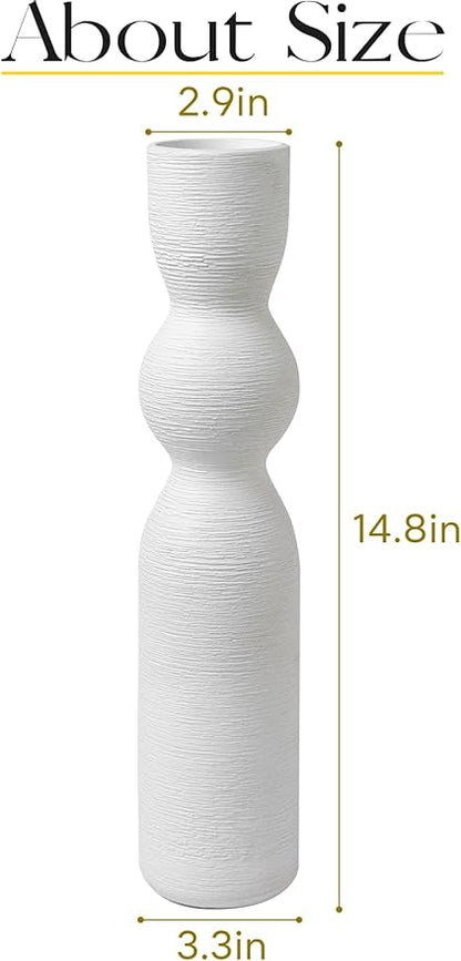 Tall Skinny Vase 15 Inch Thin Vases, Handmade Ceramic Flower Vase Modern Minimalist Style for Living Room, Home, Office, Centerpiece,Table, Wedding Party (White