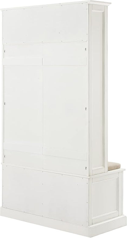 Crosley Furniture Holbrook Hall Tree with Shoe Rack Bench and Coat Hooks for Hanging Storage, Distressed White