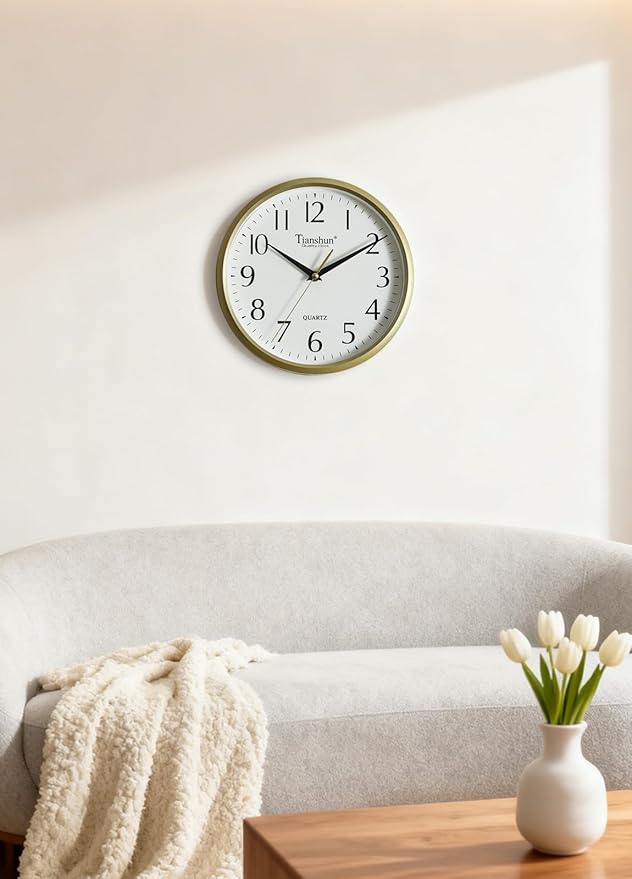 Wall Clock Silent Non-Ticking Battery Operated Small 10 Inch Modern Easy to Read for Living Room Bedroom Kitchen Office Decor (Gold)