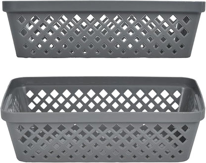 Glad Plastic Storage Basket Set - Multipurpose Drawer Trays, Kitchen Pantry Containers, and Bathroom Bins - 6 Pack Medium Organizers, Grey