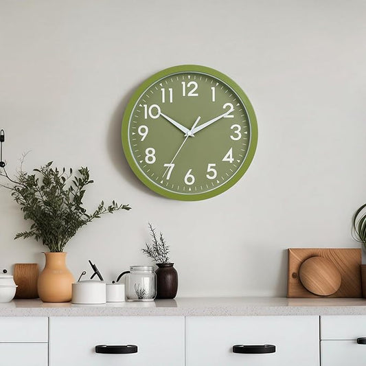 DAXSMY Wall Clock Small Analog 8 Inch Silent Non Ticking Battery Operated Modern Simple Decorative for Kitchen Office Bedroom Bathroom Living Room(Olive Green)