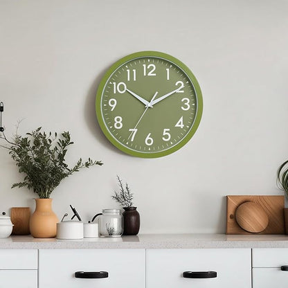 DAXSMY Wall Clock Analog 10 Inch Simple Silent Non Ticking Battery Operated Modern Decorative for Kitchen Office Bedroom Bathroom Living Room(Olive Green)