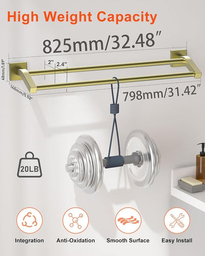 Alise Bath Double Towel Bars Towel Racks for Bathroom,Wall Mount Towel Holder Heavy Duty SUS304 Stainless Steel Towel Hanger Towel Rail,Gold,32 Inch