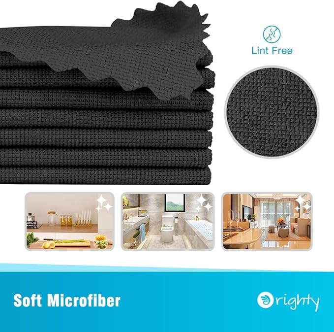 Orighty Microfiber Cleaning Cloth Bulk, 50 Pack Shop Towels, Reusable Cleaning Rags, Lint Free Microfiber Towels for Cars, Home & Kitchen, 12x12 Inch, Black