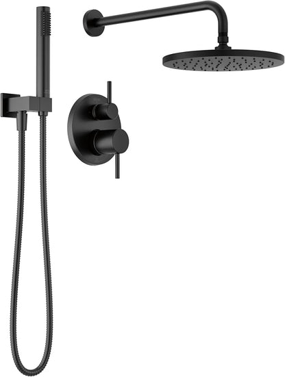 Delta Modern 14 Series Round Rain Shower System Faucet Set, Rainfall Matte Black Shower Head and Handle Set, Valve Trim Kit, 10 Inch, Matte Black T342702-BL (Valve Not Included)