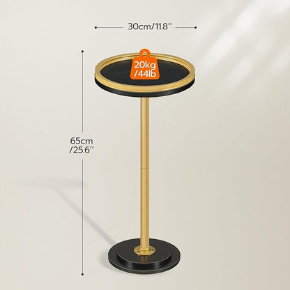 HOOBRO Small Round Side Table, Drink Table, Coffee Martini Table with Pedestal Accent for Small Spaces in Living Room, Bedroom, Sofa Couch, Black and Gold DB168BZ01