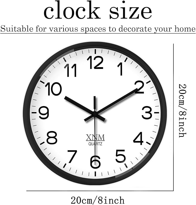 XNM 8 Inch Small White Classic Wall Clock for Living Room Bedroom Kitchen Analog Modern Clocks Battery Operated Minimalist Silent Wall Clock Non Ticking