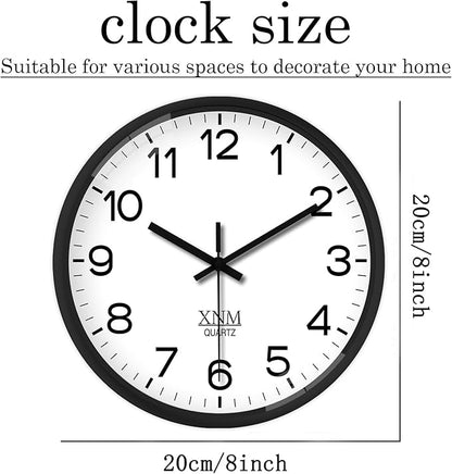 XNM 8 Inch Small White Classic Wall Clock for Living Room Bedroom Kitchen Analog Modern Clocks Battery Operated Minimalist Silent Wall Clock Non Ticking