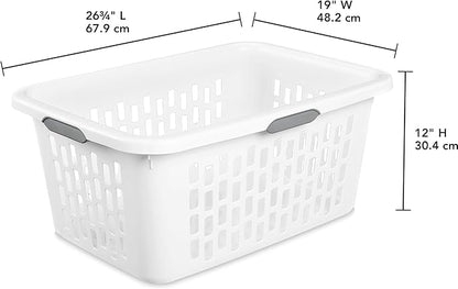 Sterilite Laundry Basket, Plastic Clothes Hamper, Large Rectangle Bin with Comfort Grip Handles and Reinforced Rim, 2 Bushel Capacity, White, 24 Pack