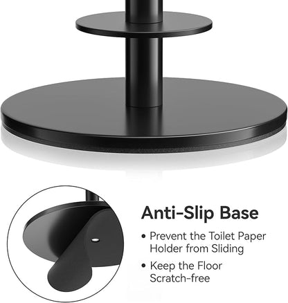 Black Toilet Paper Holder Stand for Spare Rolls Storage, Stainless Steel Freestanding Toilet Paper Holder with Shelf Hold 5 Paper Rolls