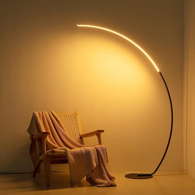 NUÜR Modern Arc Floor Lamp with Remote Control, 67" Tall Bright LED Standing Lamp, Stepless Dimmable & 3 Color Temperatures, Minimalist Curved Pole Light for Living Room, Bedroom & Office, Black