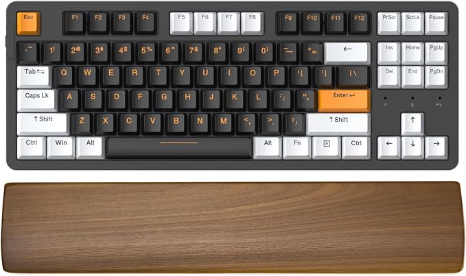 Walnut Wooden Wrist Rest for 87 Key Mechanical Keyboard | Ergonomic Design for Wrist Pain Relief, Smooth No Odor and Easy to Clean, Support Wrist to Coding Typing and Playing