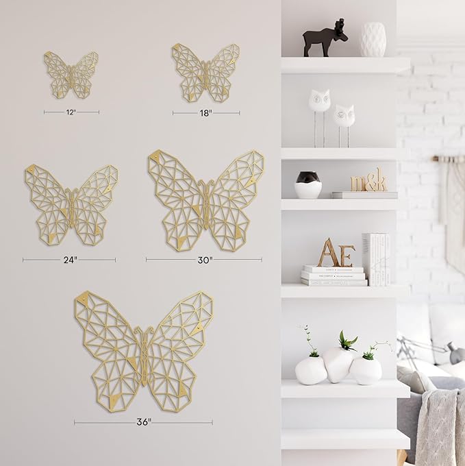 SIGNLEADER Metal Wall Art Decor The Butterfly Effect Modern Abstract Wall Sculpture Hangings Home Decoration for Living Room, Bedroom, Bathroom, Kitchen, Outdoor - 18" Gold