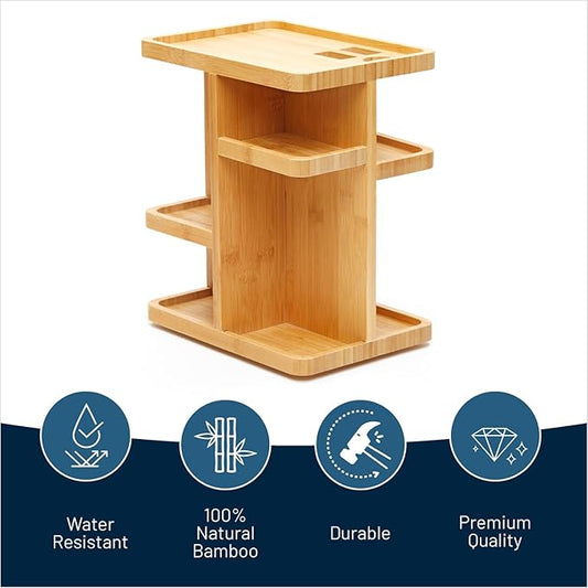 RoyalHouse Bamboo 360 Degree Rotating 12 inches Makeup Organizer, Display Cosmetic Organizer, Multi-Function Storage for Makeup Desk, Bathroom, Bedroom,Toiletries, Gift for ladies and women