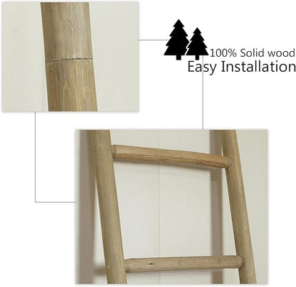 Wooden Blanket Ladder - 76in Natural & Motley Wood - Leaning Wall Decor for Bedroom, Bathroom, Living Room - Rustic Quilt Holder & Towel Rack (Natural Wood Color, 76in | Pre Assembled)