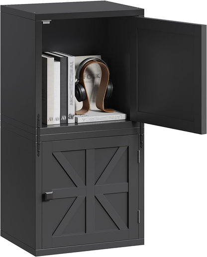 2-Tier Stackable Cube Storage Organizer, DIY Cube Storage Bookcase with Doors & Anti-Tip Design, Book Shelf for Bedroom, Office, Dorm,15" W x 11.81" D x 30" H, Black