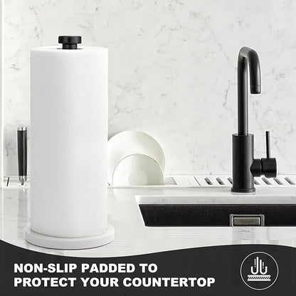 Standing Paper Towel Holder, Kitchen Paper Towel Roll Holder- for Bathroom Kitchen Countertop with Weighted Marble Base for One-Handed Operation (Black), Black Paper Towel Holder