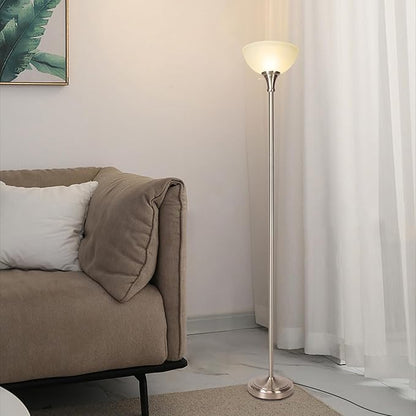 HonoDing Floor Lamp Frosted White Glass Bowl Shade - for Room Decor - Bedroom Decor - Floor Lamp for Bedroom - Floor Lamps for Living Room (Brushed Nickel)