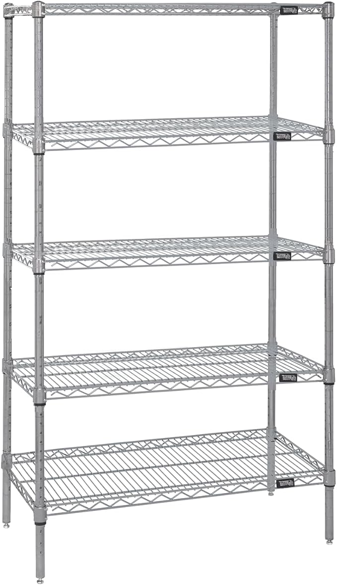 Quantum Storage Systems WR63-1860S-5 Wire Shelving Starter Kit, 60" W x 18" D x 63" H, 600 lbs Capacity, Stainless, Stainless, NSF