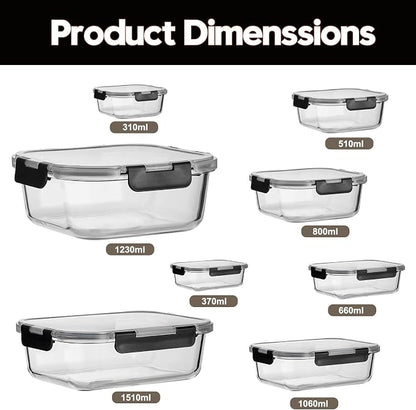 Wells Glass Meal Prep Containers, 8 Pack Glass Food Storage Containers Set with Airtight Locking Lids for Lunch, Fridge, Freezer, Dishwasher Safe, BPA-Free, Clear