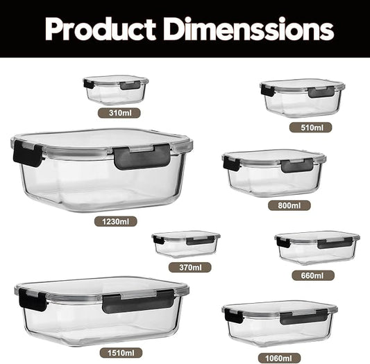 Wells Glass Meal Prep Containers, 8 Pack Glass Food Storage Containers Set with Airtight Locking Lids for Lunch, Fridge, Freezer, Dishwasher Safe, BPA-Free, Clear