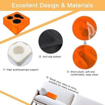 3 Hole Couch Bed Cup Holder Pillow, Keep Drinks Hand Side and KeepTemp, Prevent Spills, Use Anywhere - for Bed, Camping, RV, Car, Beach. Orange