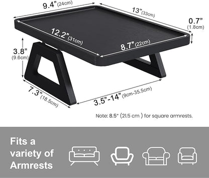 Couch Arm Tray,Bamboo Folding Sofa Tray,Sofa Armrest Trays Clip-On Couch Desk for Drinks,Snacks,Phone,Remote Control（Black）