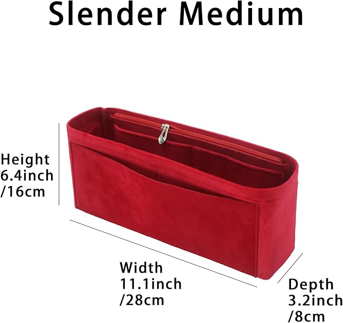 Purse Organizer Insert, Suede Bag Organizer Handbag Tote Shaper, Suede Material, Soft and Non Damaging Bag (Slender Medium,Red)