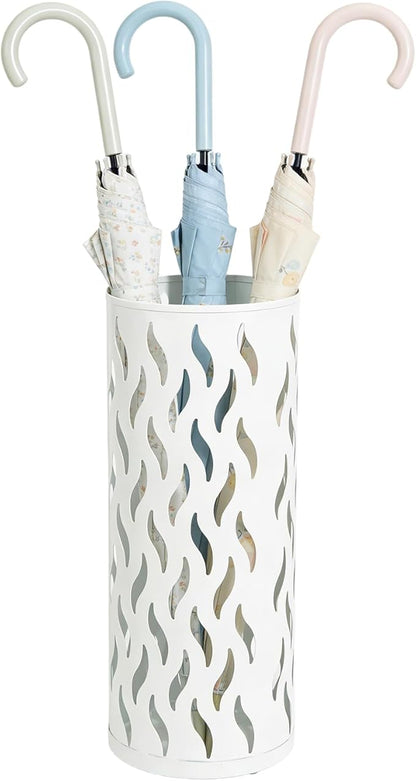 Umbrella Holder, Metal Umbrella Stand for Entryway, Umbrella Storage Rack with 4 Hooks Decor, Home, Office,5.8 × 5.8 × 16.4 (White)